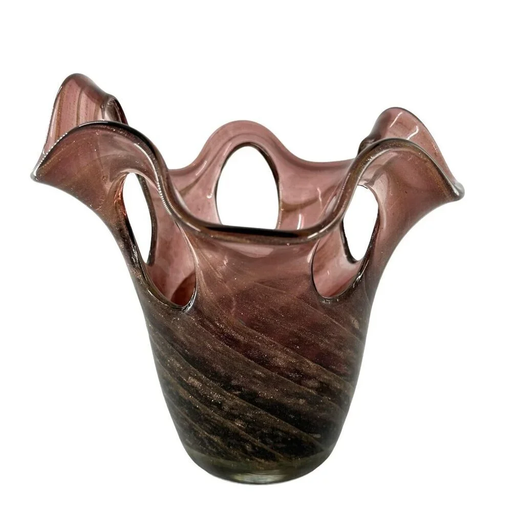 Vintage Purple and Gold Organic Swirl Handblown Art Glass Vase